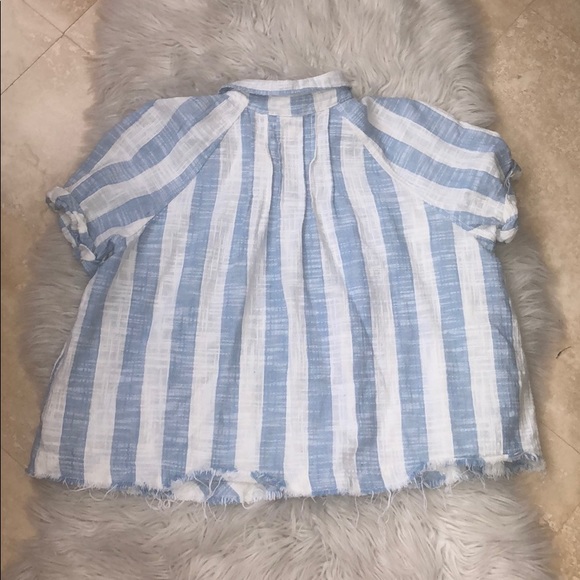 Free People Away At Sea Blue Striped Cotton Top - Picture 7 of 9